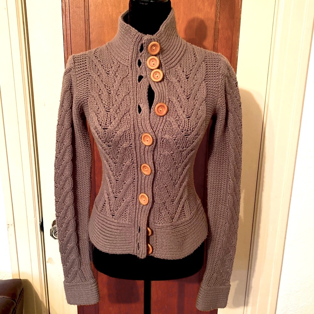 Miss Me cardigan sweater cable knit grey